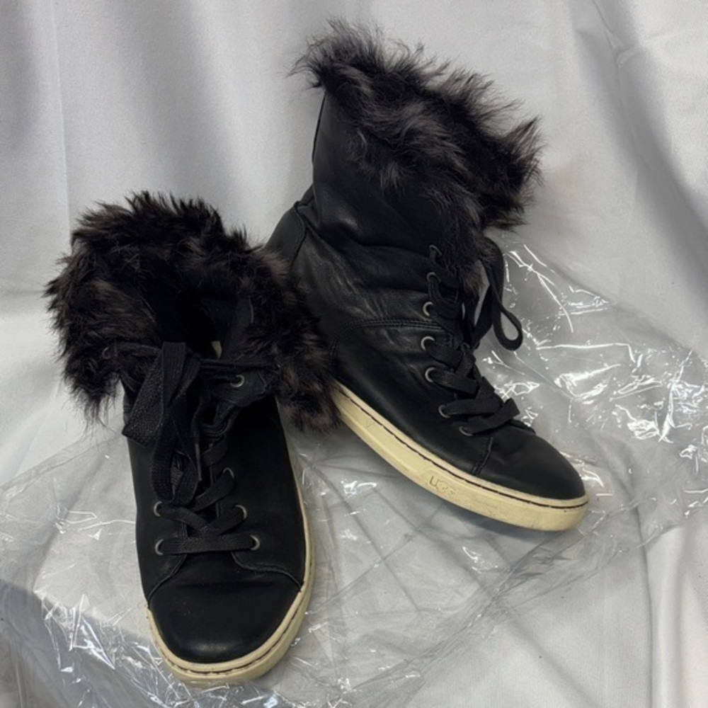 UGG Shoes Croft Fur Boot High Top Lace Up Sneakers Black Leather winter boot 8